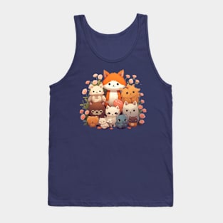 Pyramid of Cute Animals in Kawaii Style Tank Top